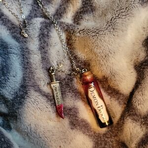 Silver Necklace with Red Dagger and Demon Blood Vial